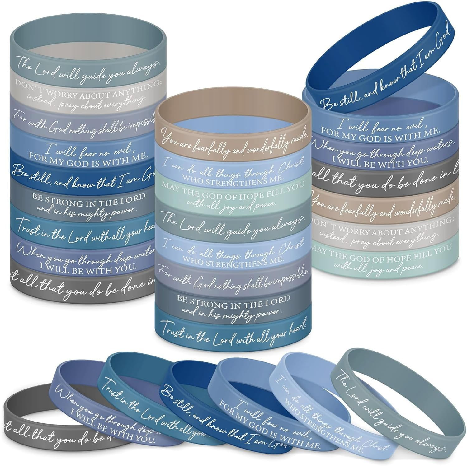 48 Pcs Bible Verse Christian Bracelets Silicone,Blue Gray 48 Pcs Bible Verse Christian Bracelets Silicone,Blue Gray