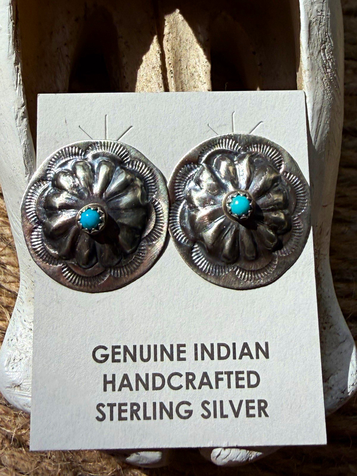 Joan Begay Handmade Navajo Sterling Silver Kingman Turquoise Earrings US