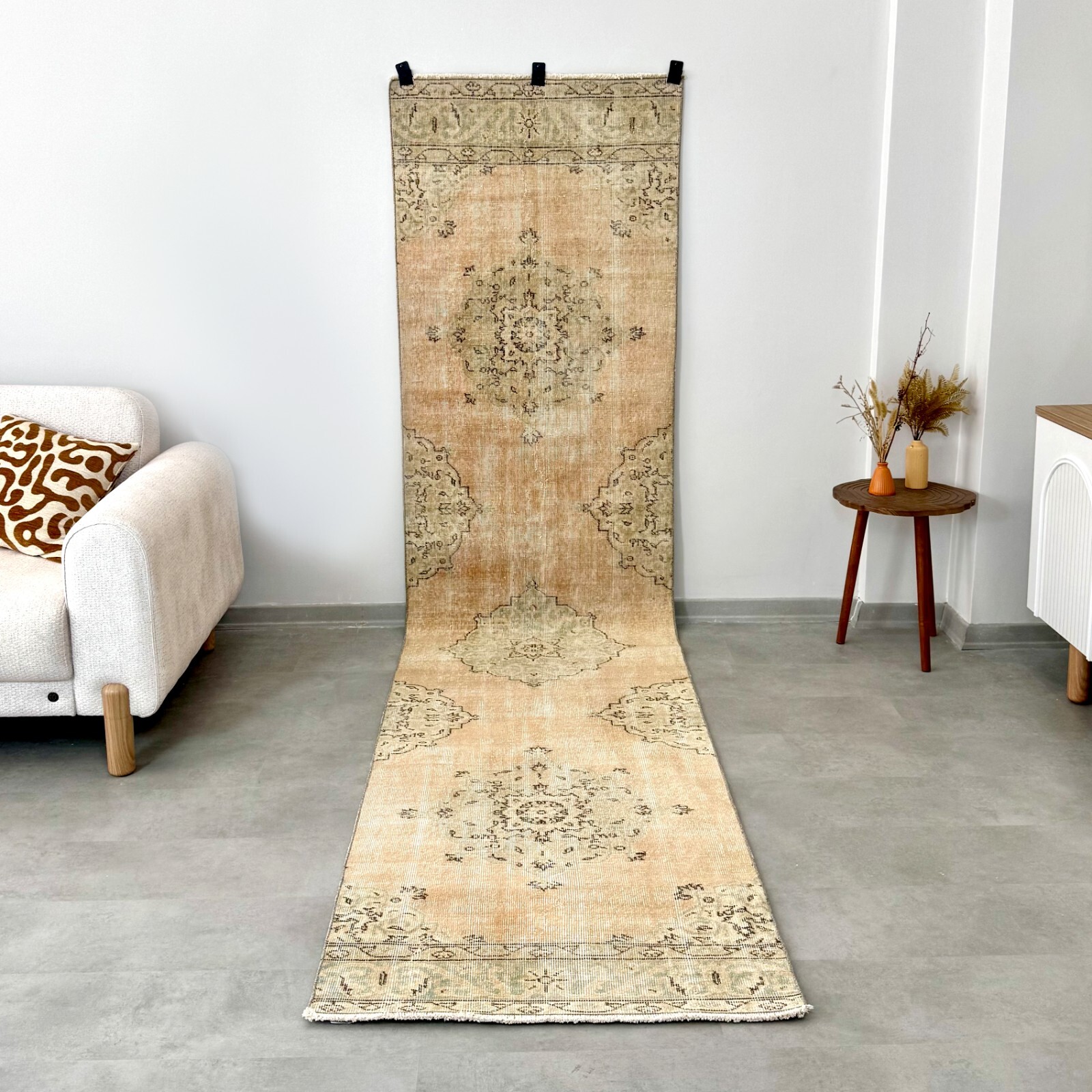 3x12 Antique Copper Oriental Runner, Turkish Rug, Hallway Rug, Handmade Wool Rug