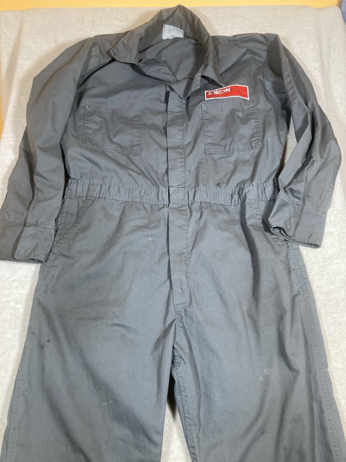 Vintage Exxon Coveralls Mens Gray Patch Workwear USA Ideal Zipper Snaps 2XL?