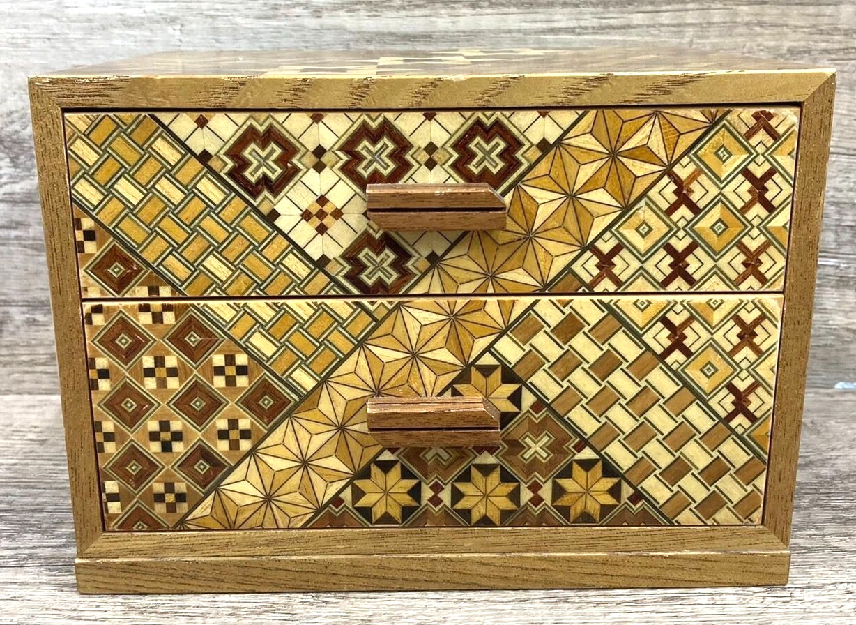 Japanese Hakone Yosegi-Zaiku Marquetry KOHIKIDASHI 2 Drawers W18×D13.4xH13cm F/S
