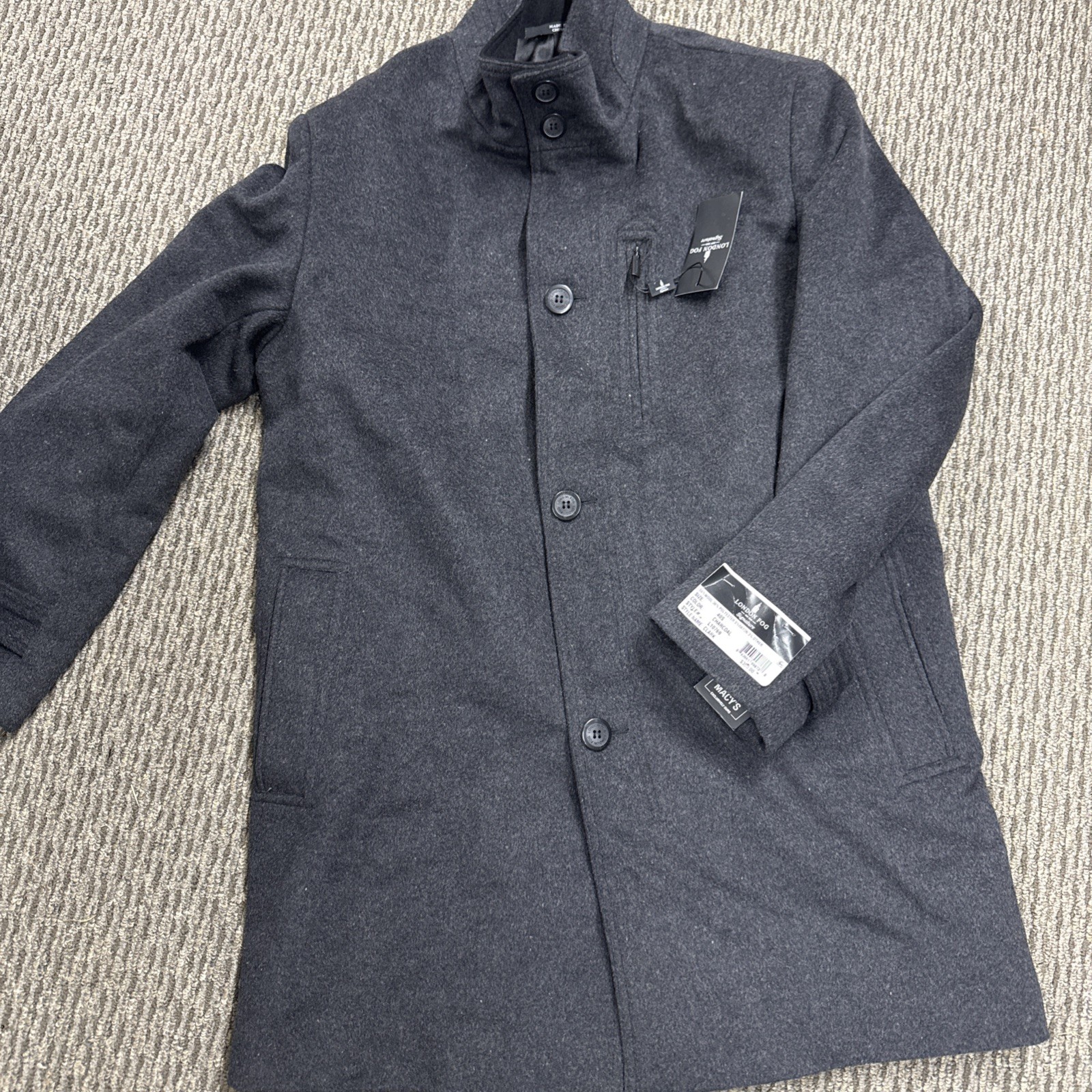 $350 London Fog Men\'s Clark Classic-Fit Overcoat Coat , Charcoal , Sz 40S