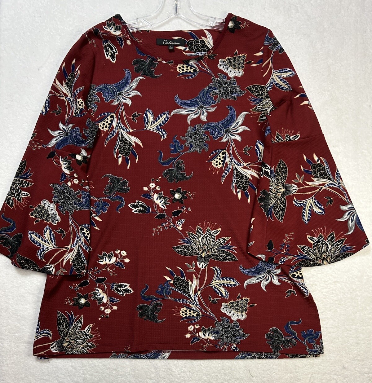 Calessa Womens Size L Red Printed 3/4 Sleeve Pullover Blouse Top (M8) Calessa Womens Size L Red Printed 3/4 Sleeve Pullover Blouse Top (M8)