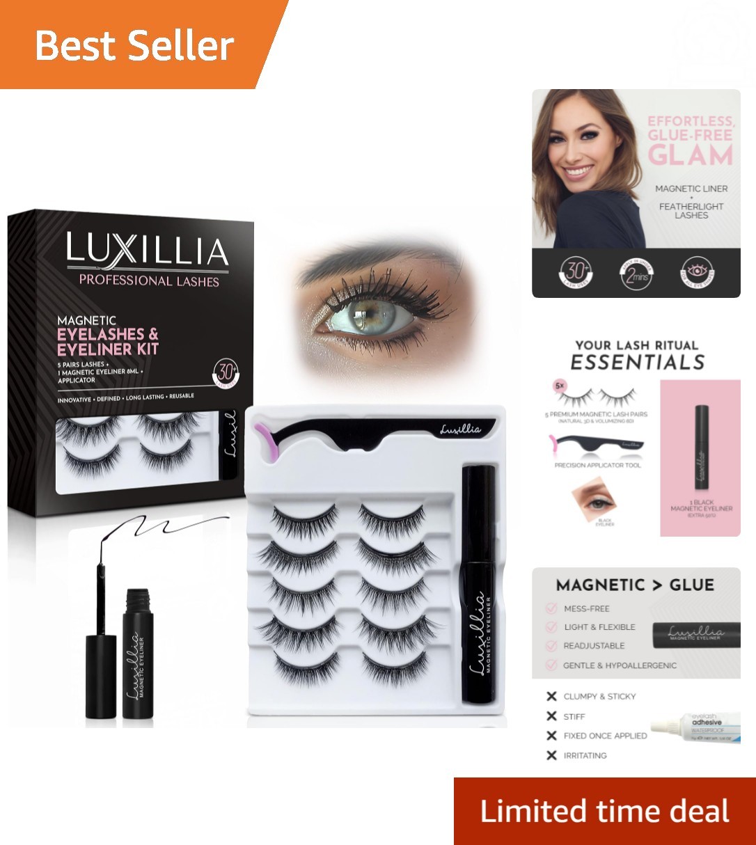 Magnetic Eyelashes Set with Applicator - 7 Reusable Styles for Effortless Beauty