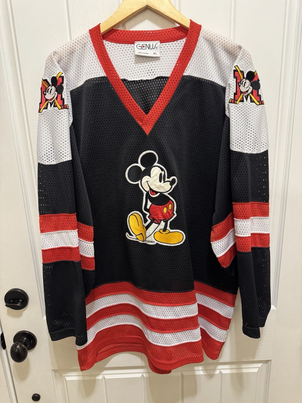 Vintage Genus Disney Mickey Mouse Mesh Jersey Shirt Mens XLarge Black Hockey 90s