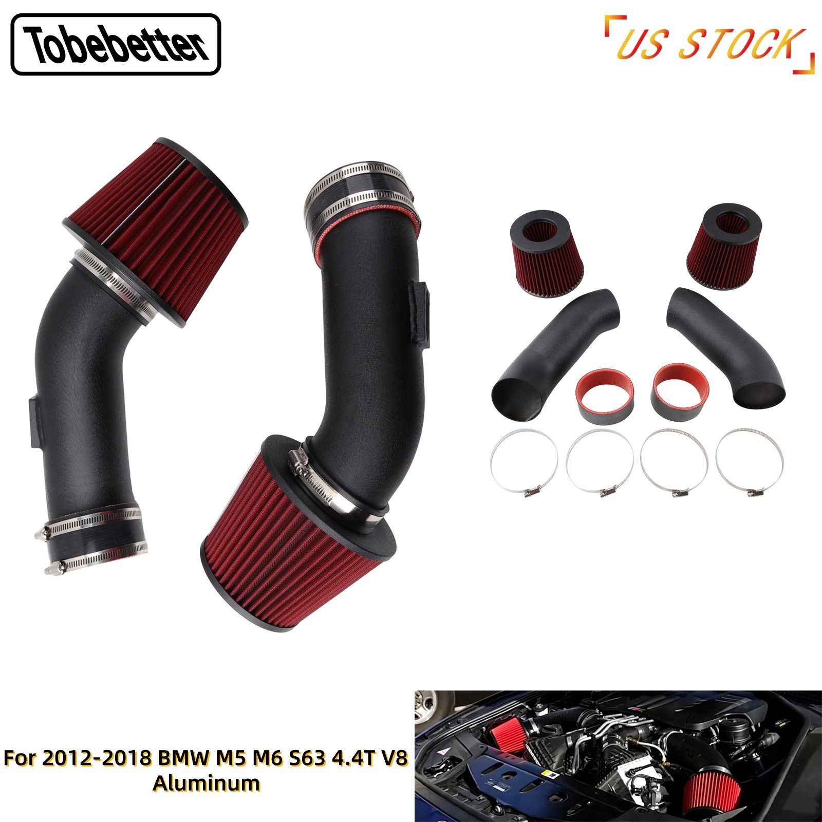Cold Air Intake System High Flow For 2012-2018 BMW M5 M6 S63 4.4T V8 Turbo Black