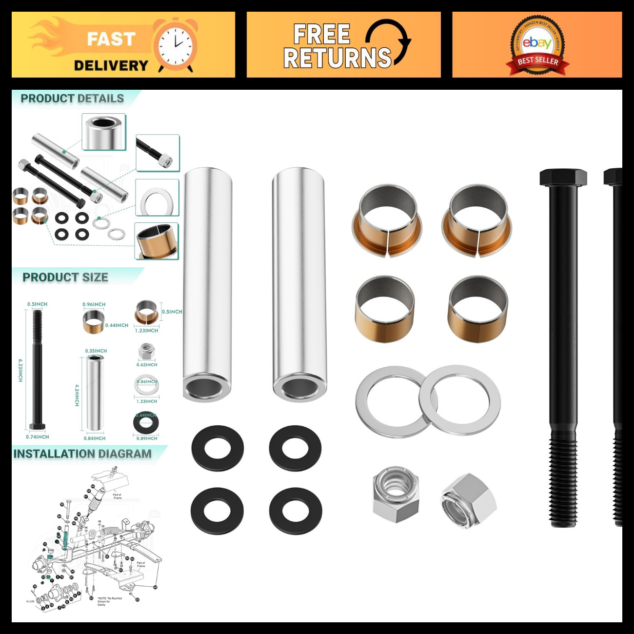 Golf Cart Spindle Bushing Kit for 2001-UP TXT/PDS, Replaces OEM 70745G01, 70648-