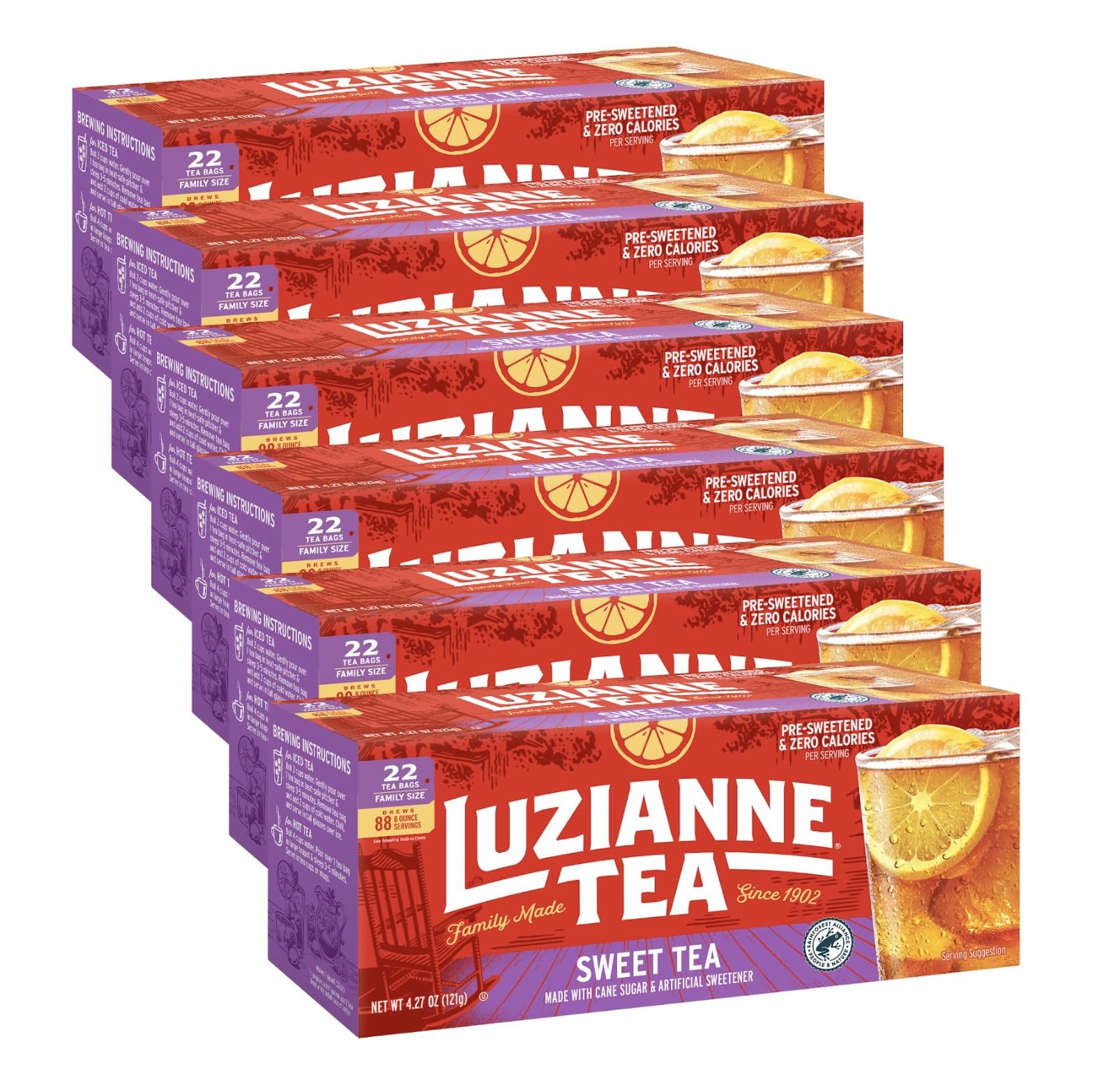 Luzianne Sweet Iced Tea Bags, Family Size, 22ct Box (Pack of 6)