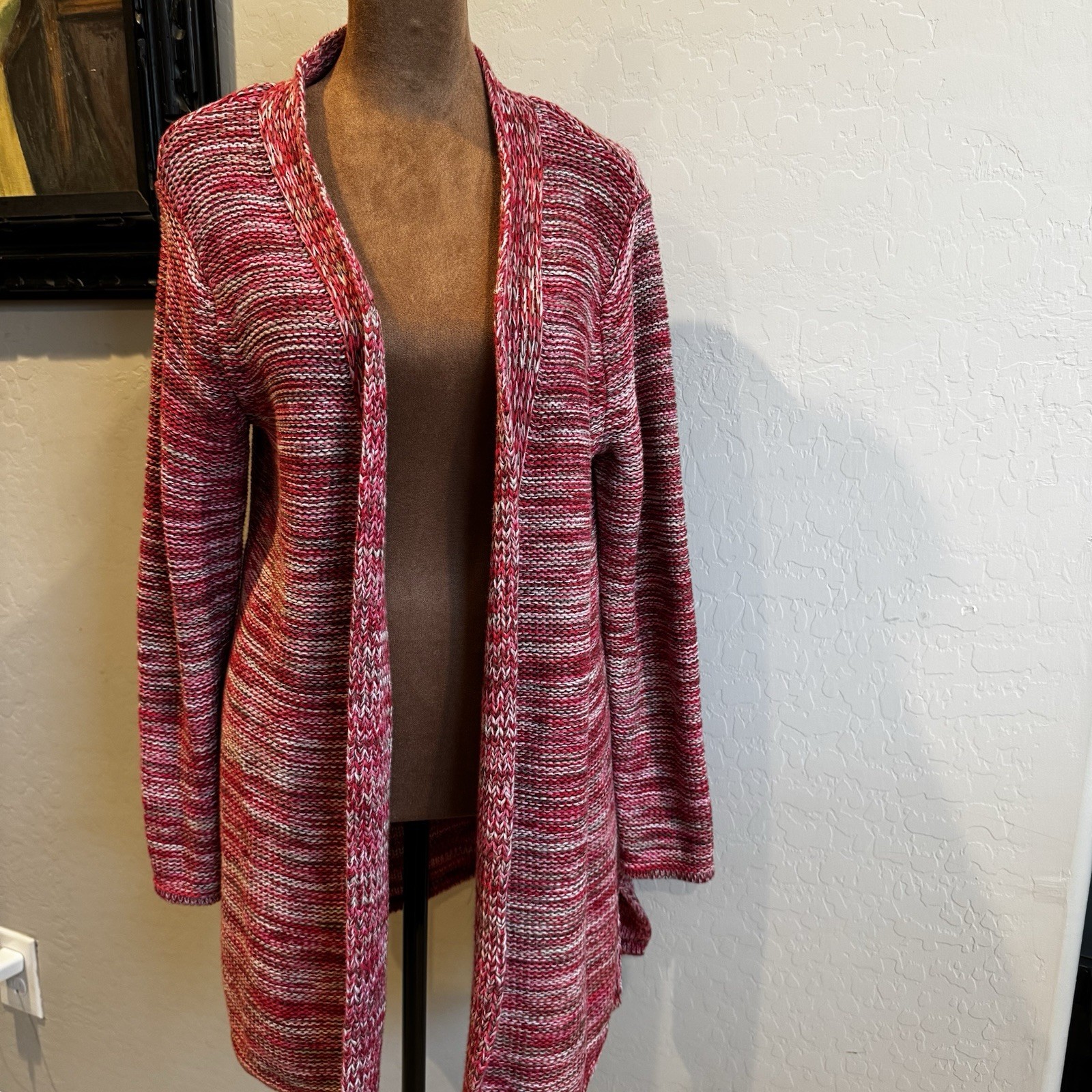 J. Jill Women\'s Midi Red/Pink/Tan Marled Open Cardigan Med Petite J. Jill Women\'s Midi Red/Pink/Tan Marled Open Cardigan Med Petite
