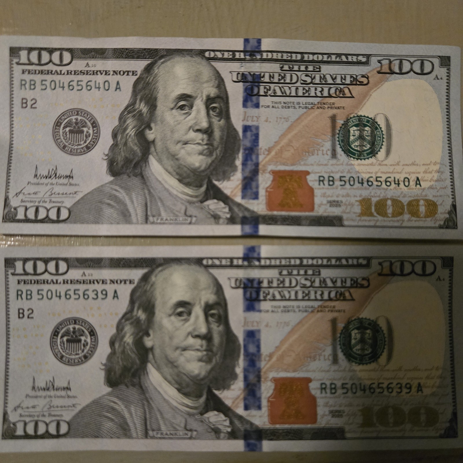 $100 bill Trump Signature Sequential Serial Numbers $100 bill Trump Signature Sequential Serial Numbers