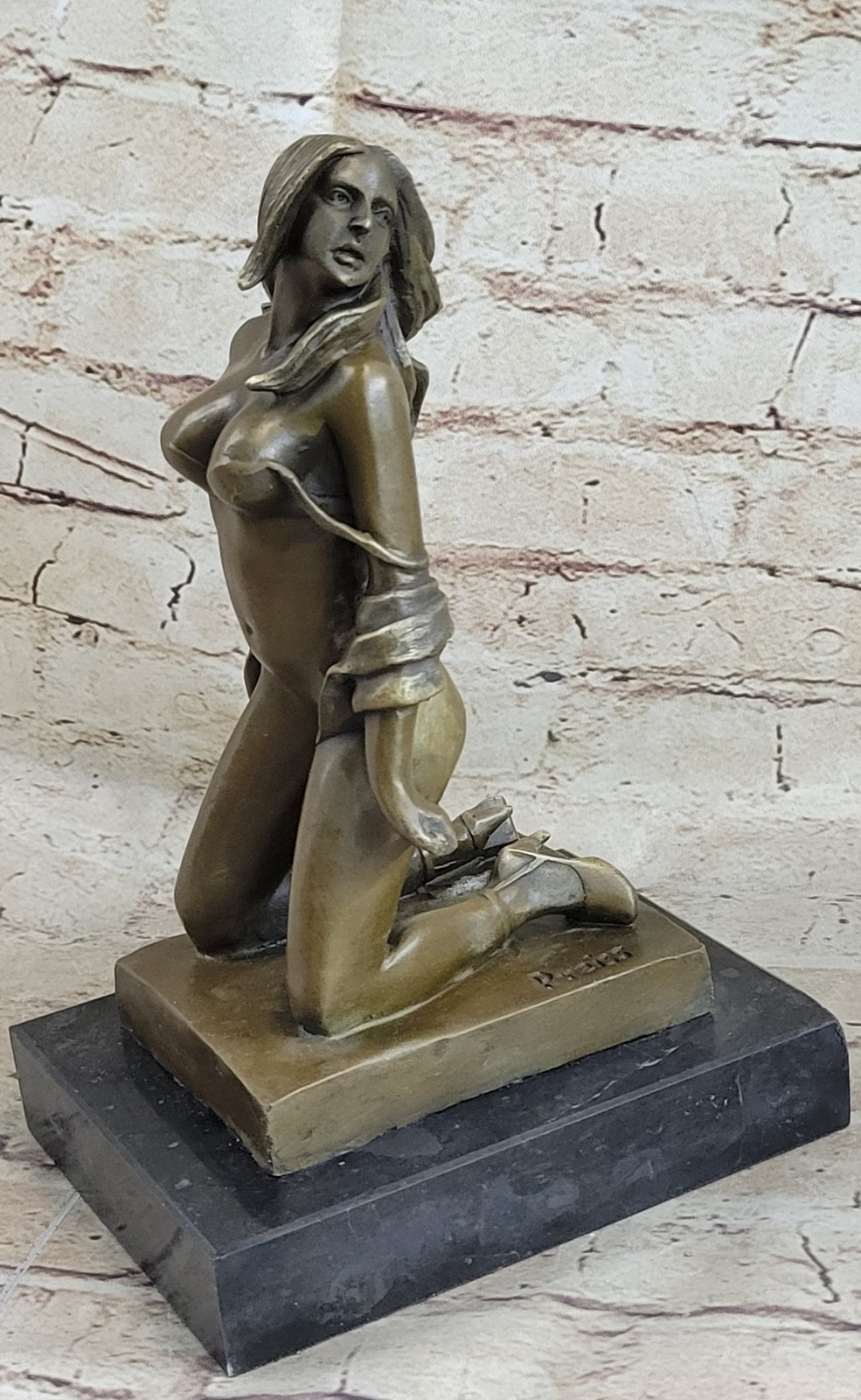 Large Bondage Girl Woman 100% Genuine Solid Bronze Sculpture Statue Figure Decor