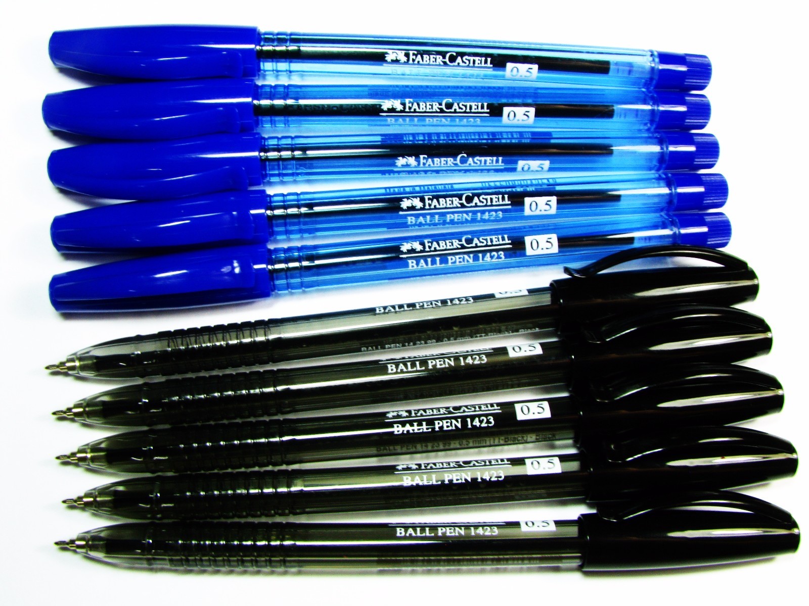 New 10 X FABER-CASTELL 1423  BLACK = 5 , BLUE = 5 PACK SET BALL POINT PEN 0.5mm.