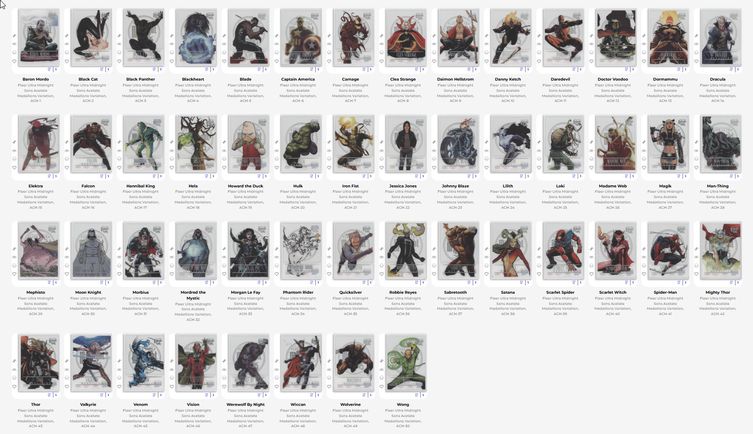 2023 Fleer Ultra Midnight Sons Acetate Medallions – COMPLETE SET (ON EPACK)