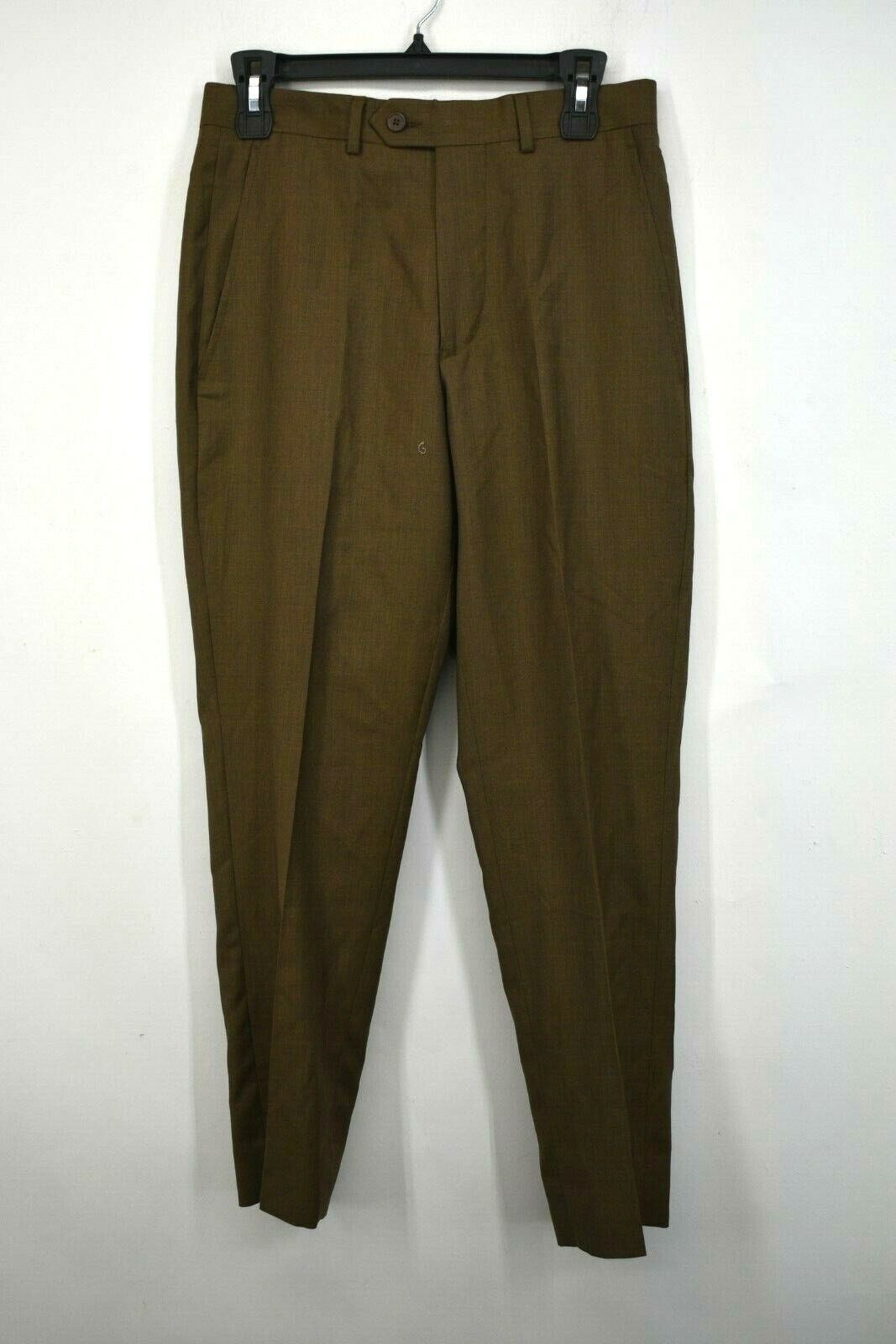Santorelli Mens Dark Navy Luxury Flat Front Wool Trousers Career Slacks