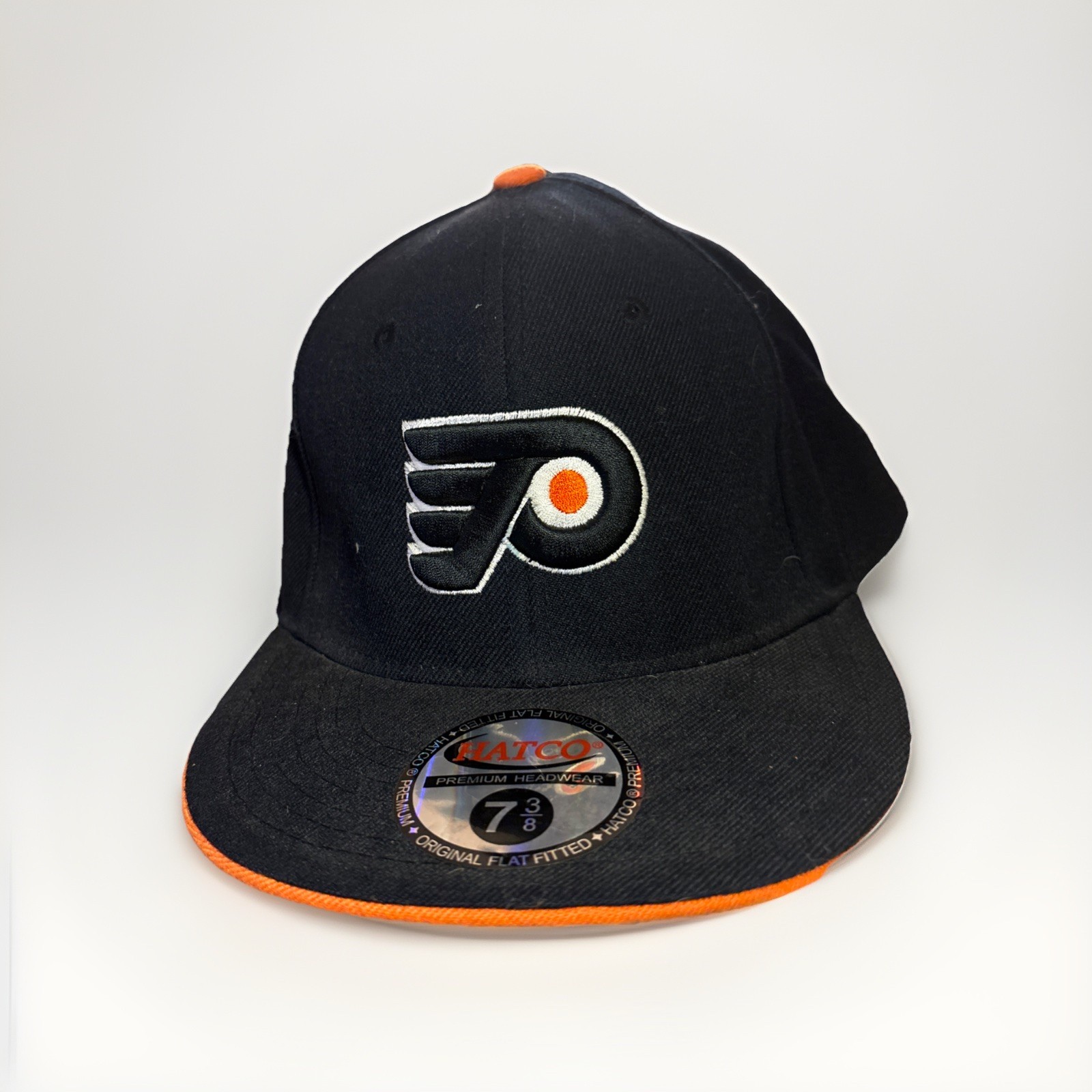 Philadelphia Flyers Hatco Premium Fitted Baseball Hat Size 7 3/8 Black Orange Philadelphia Flyers Hatco Premium Fitted Baseball Hat Size 7 3/8 Black Orange