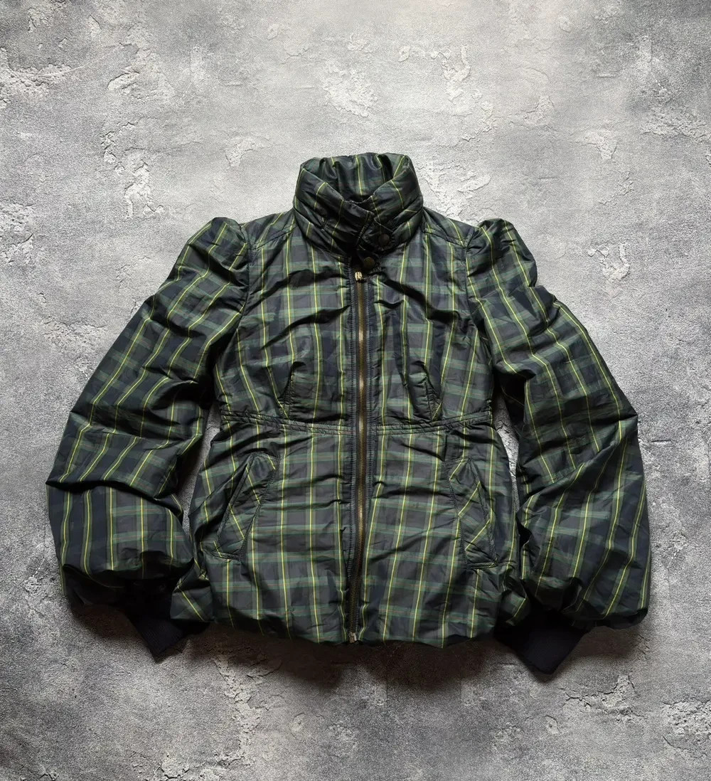 Vintage Moschino Jeans Y2K Plaid Check Balloon Sleeve Puffer Jacket Womens Sz 42