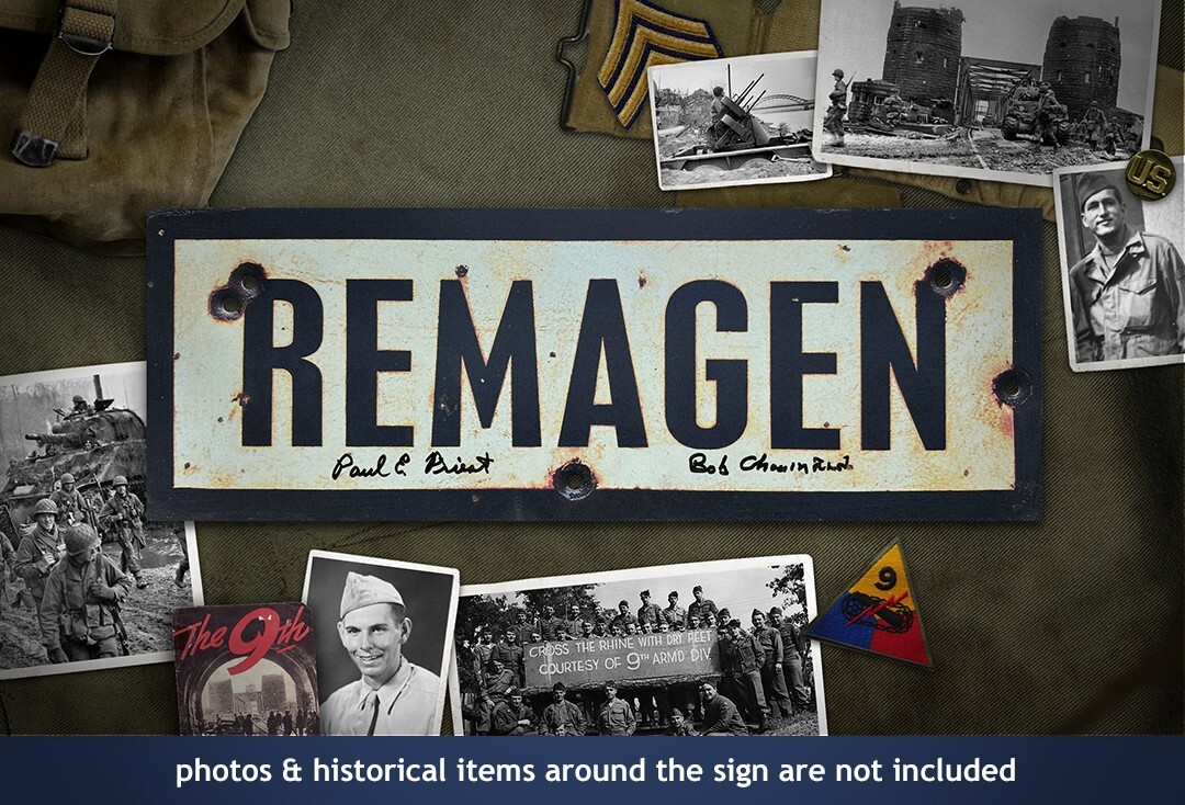 Remagen 1945 sign Autographed by WWII Heroes from 9th Armored Div & 128th AAB