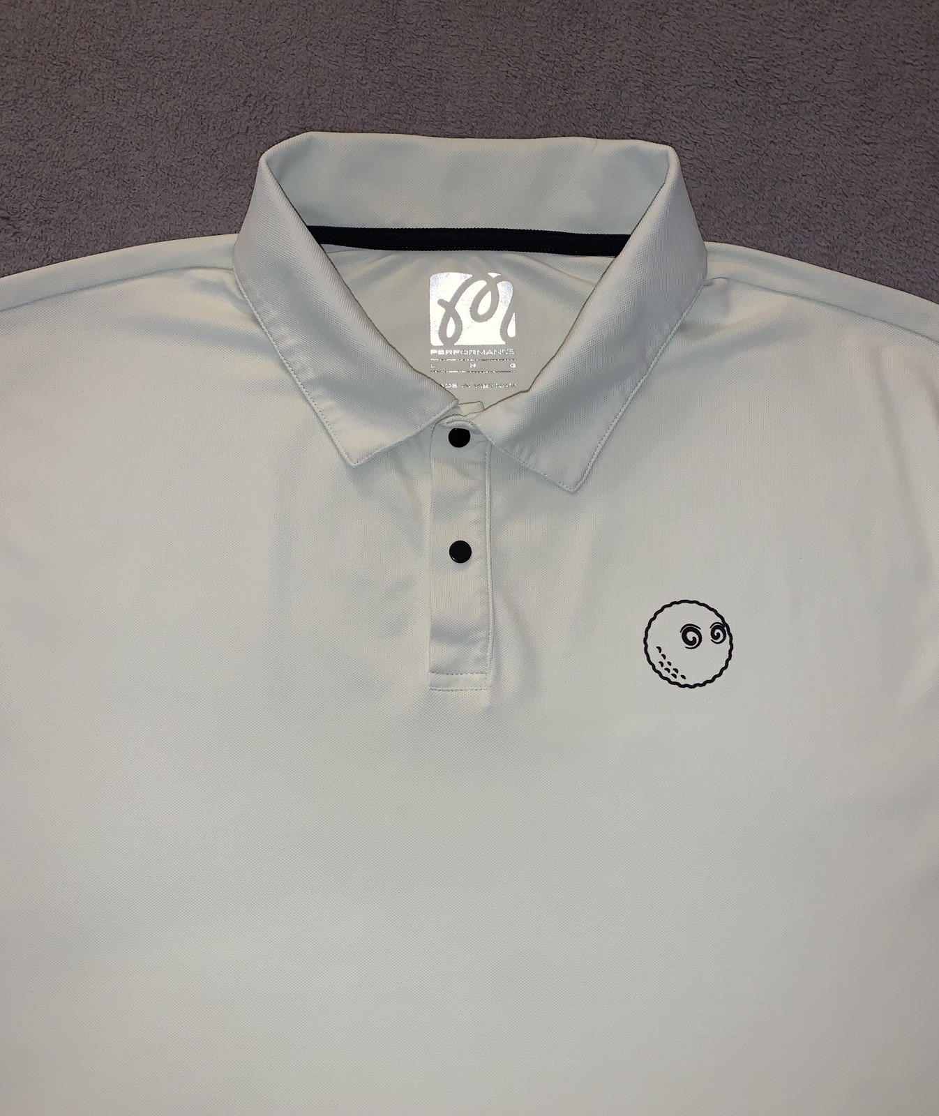 Malbon Polo Shirt Mens Large White Buckets Black Script Logo Performance Pique 