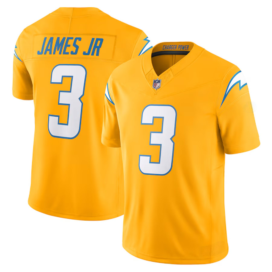 Men's Chargers 2025 Gold Alternate Charger Power Stitched Player Jersey S-3XL