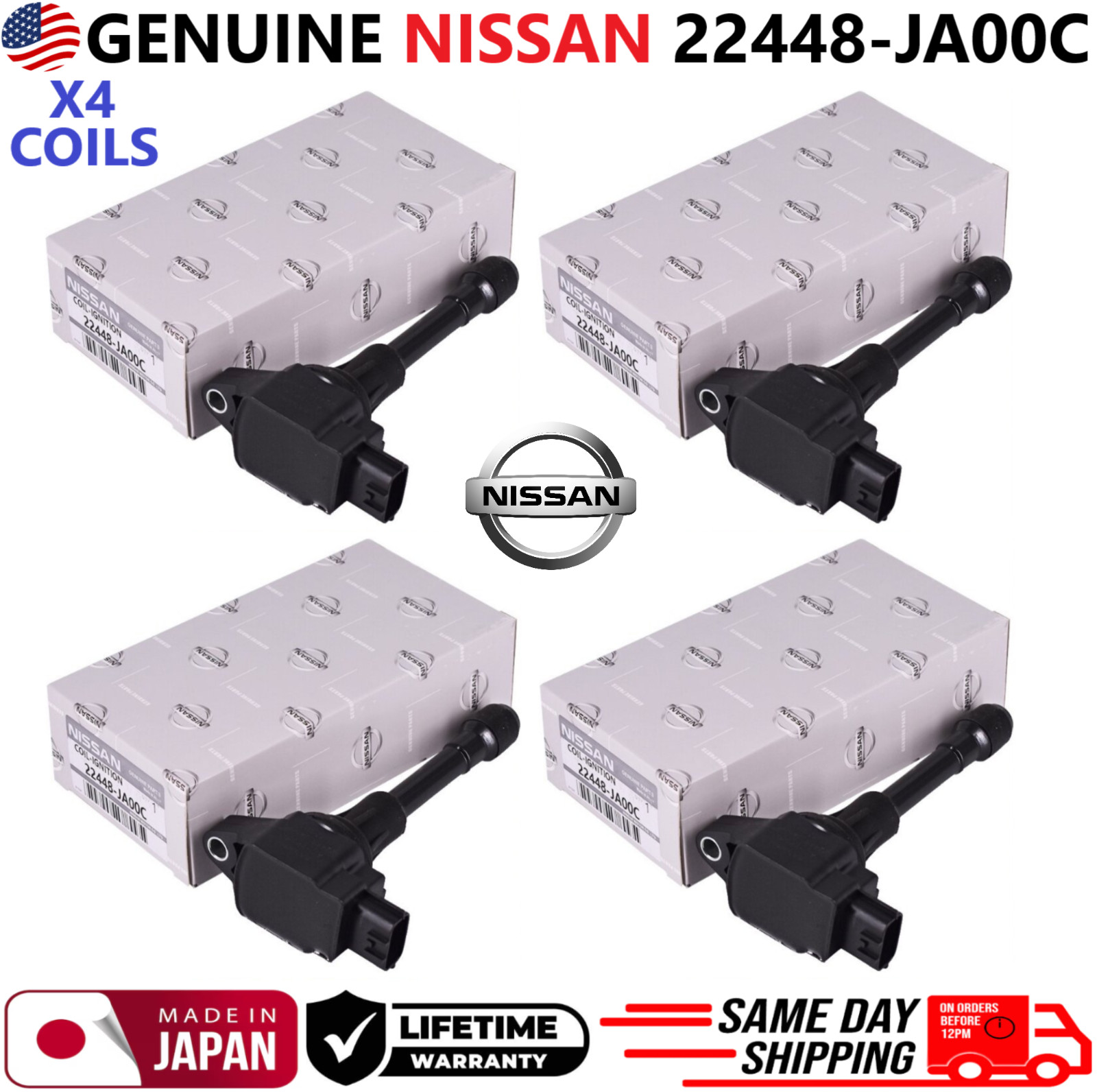 NEW GENUINE x4 Ignition Coils For 2007-2019 Nissan & Infiniti I4 V8, 22448-JA00C NEW GENUINE x4 Ignition Coils For 2007-2019 Nissan & Infiniti I4 V8, 22448-JA00C