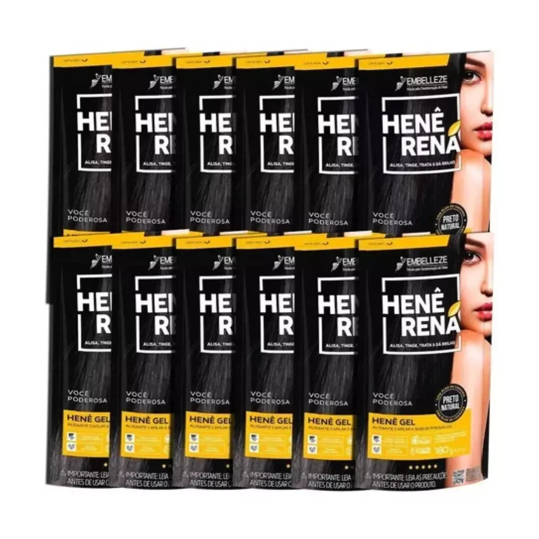 Kit 24 Units Henê Rena Embelleze - Natural Black Gel Sachet - 180g