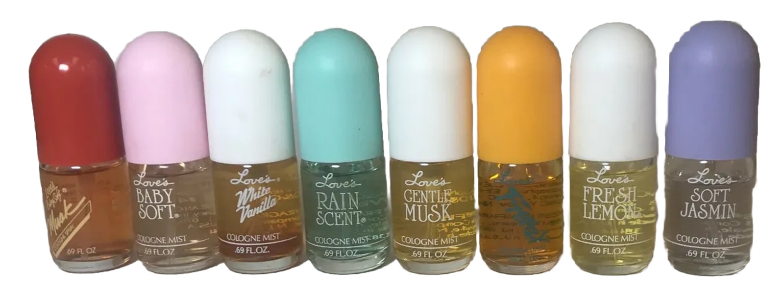 Set of 8 Love\'s by MEM cologne mist spray  0.69 each oz in glass bottles pl read