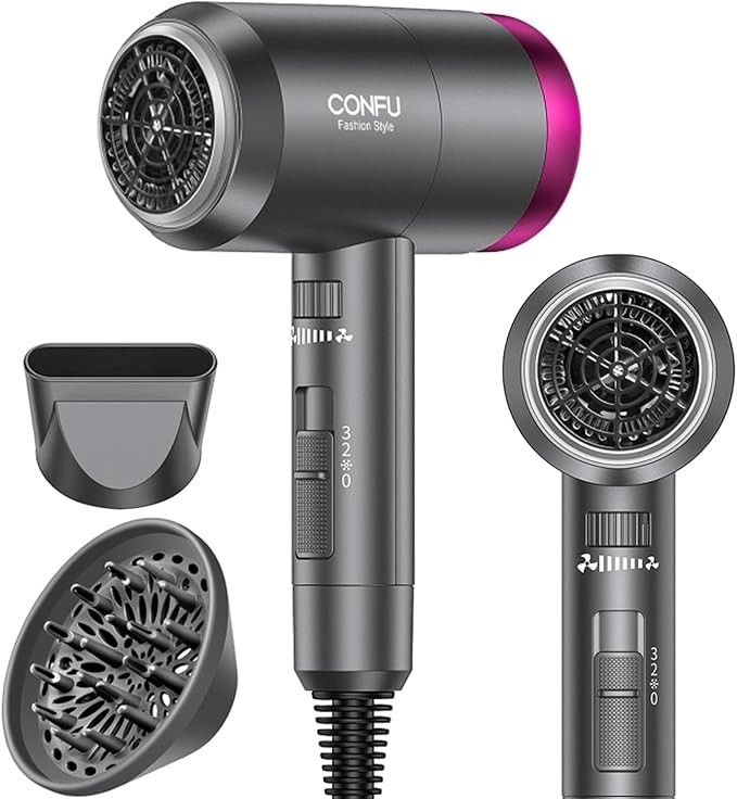 CONFU Ionic Blow Dryer 1600W, Lightweight Fast Drying Negative Ion Hairdryer