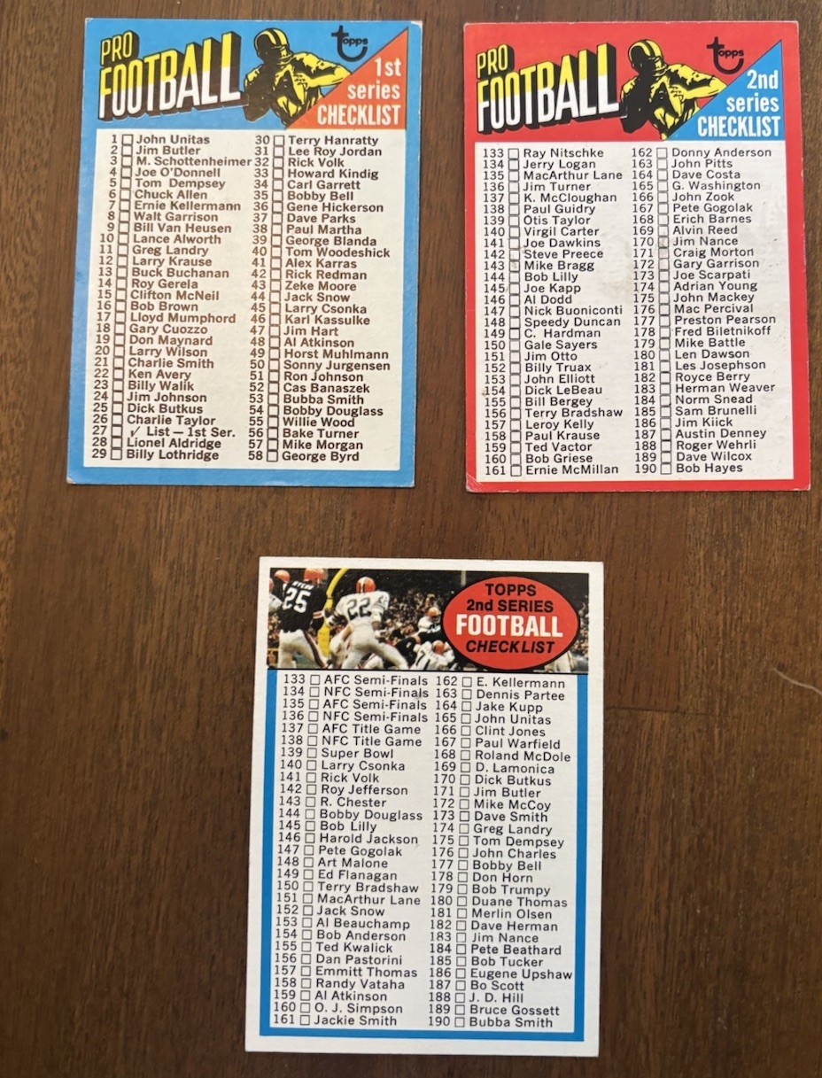 1971 / 1972 Topps Football - 3 Card Checklist Lot - #27 #106 #79 - Unmarked 1971 / 1972 Topps Football - 3 Card Checklist Lot - #27 #106 #79 - Unmarked