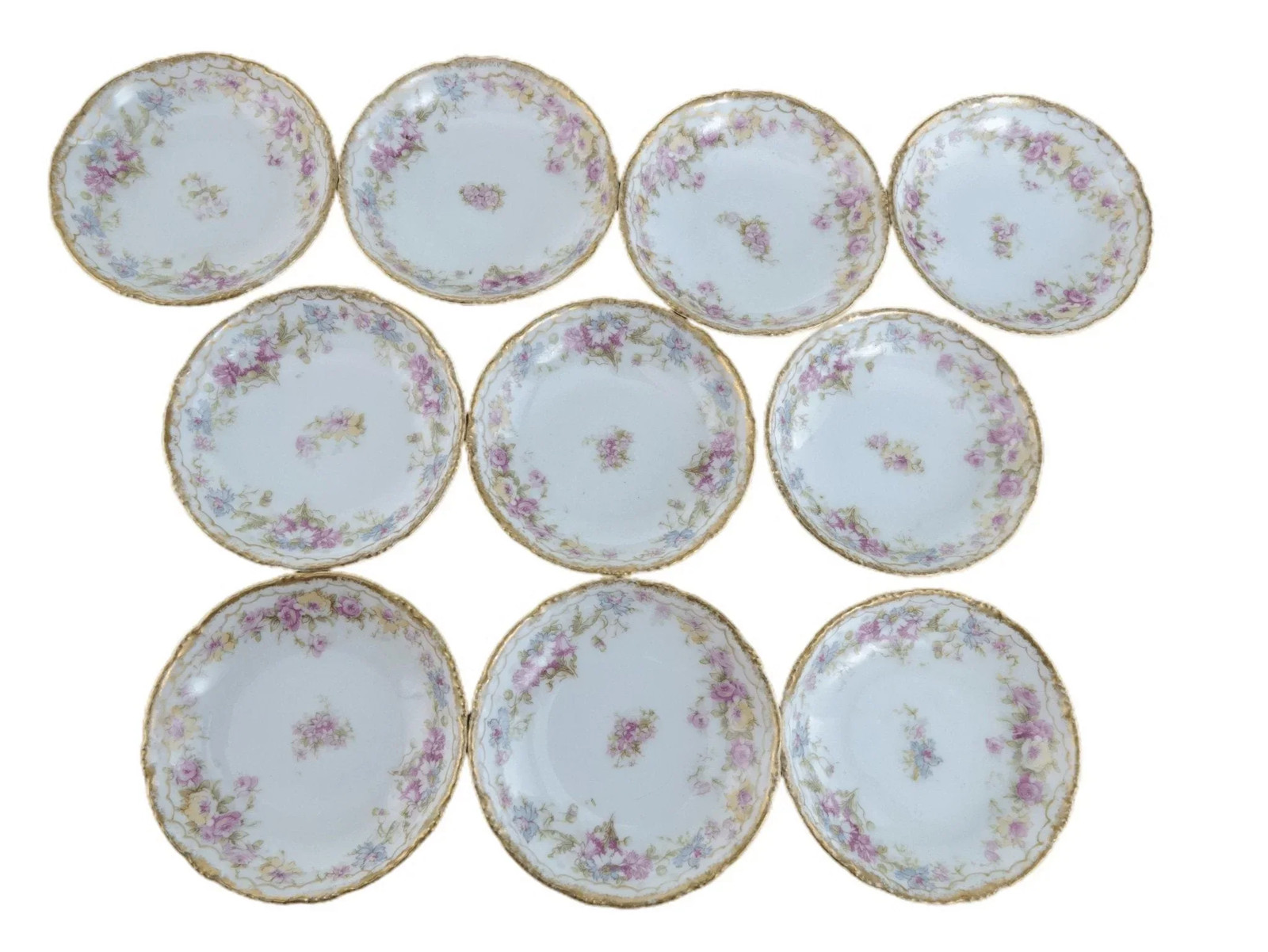 c1900 Haviland Limoges Pink and yellow roses double gold Butter Pat Set of 10 c1900 Haviland Limoges Pink and yellow roses double gold Butter Pat Set of 10