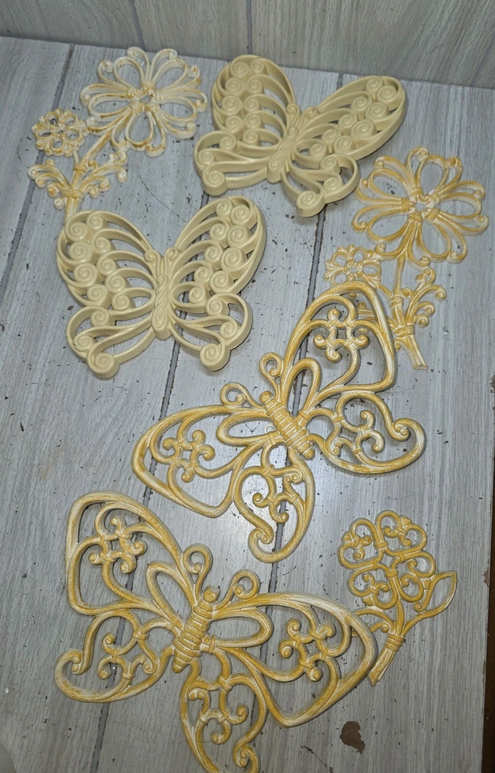 Vtg Homco Cream Color Syroco Grandma 4 Butterflies & 3 Flowers Home Interiors Vtg Homco Cream Color Syroco Grandma 4 Butterflies & 3 Flowers Home Interiors