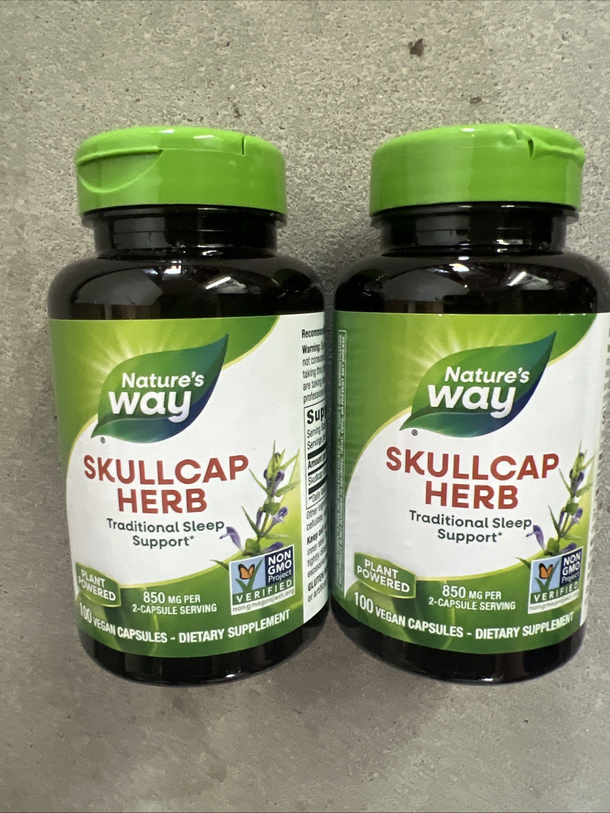 2x Nature's Way Scullcap Herb, 850 mg per serving, 200 Capsules Total. Sleep