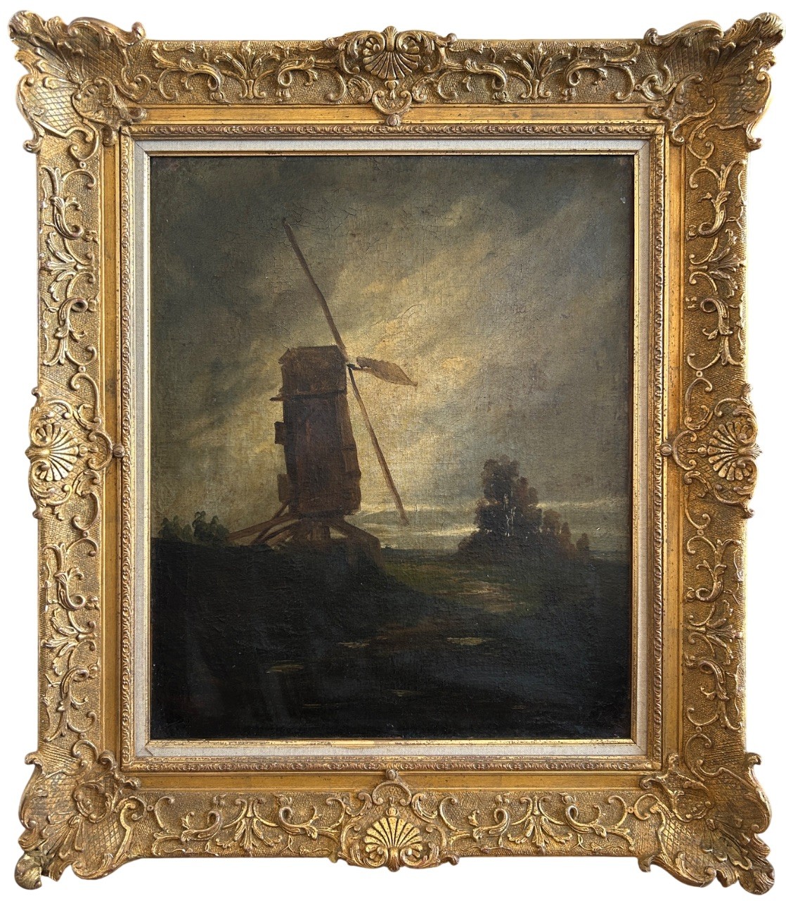 Antique Oil canvas Painting, Mill Landscape Georges Michel School, Framed
