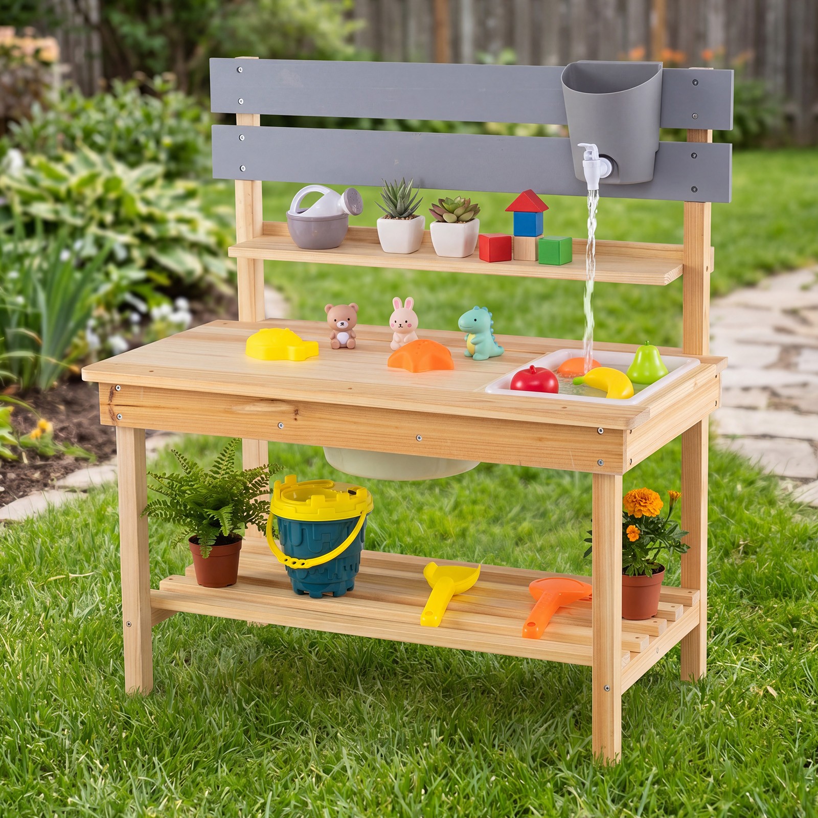 Outdoor Mud Kitchen, Wooden Kitchen Playset with Extended Tabletop for Kids Outdoor Mud Kitchen, Wooden Kitchen Playset with Extended Tabletop for Kids