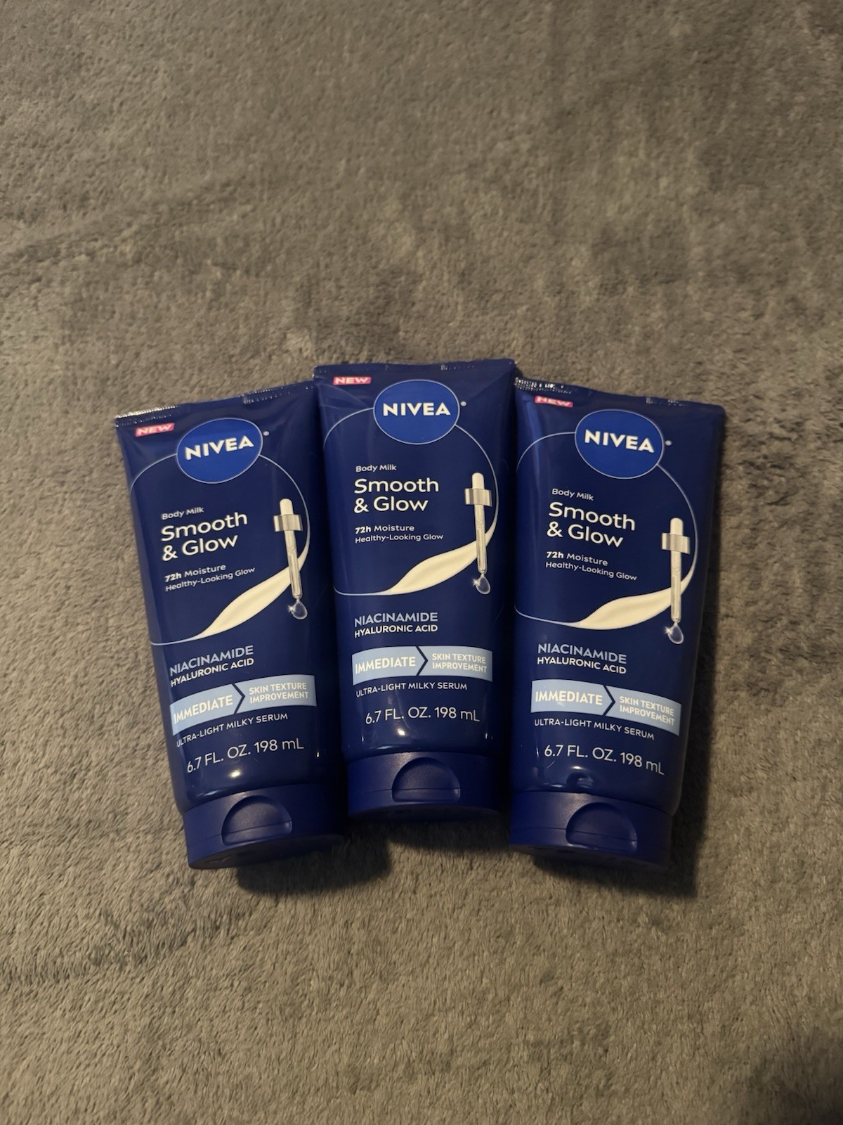 NIVEA Smooth & Glow Body Milk Serum Niacinamide HA Hydrating 3 x 6.7 oz