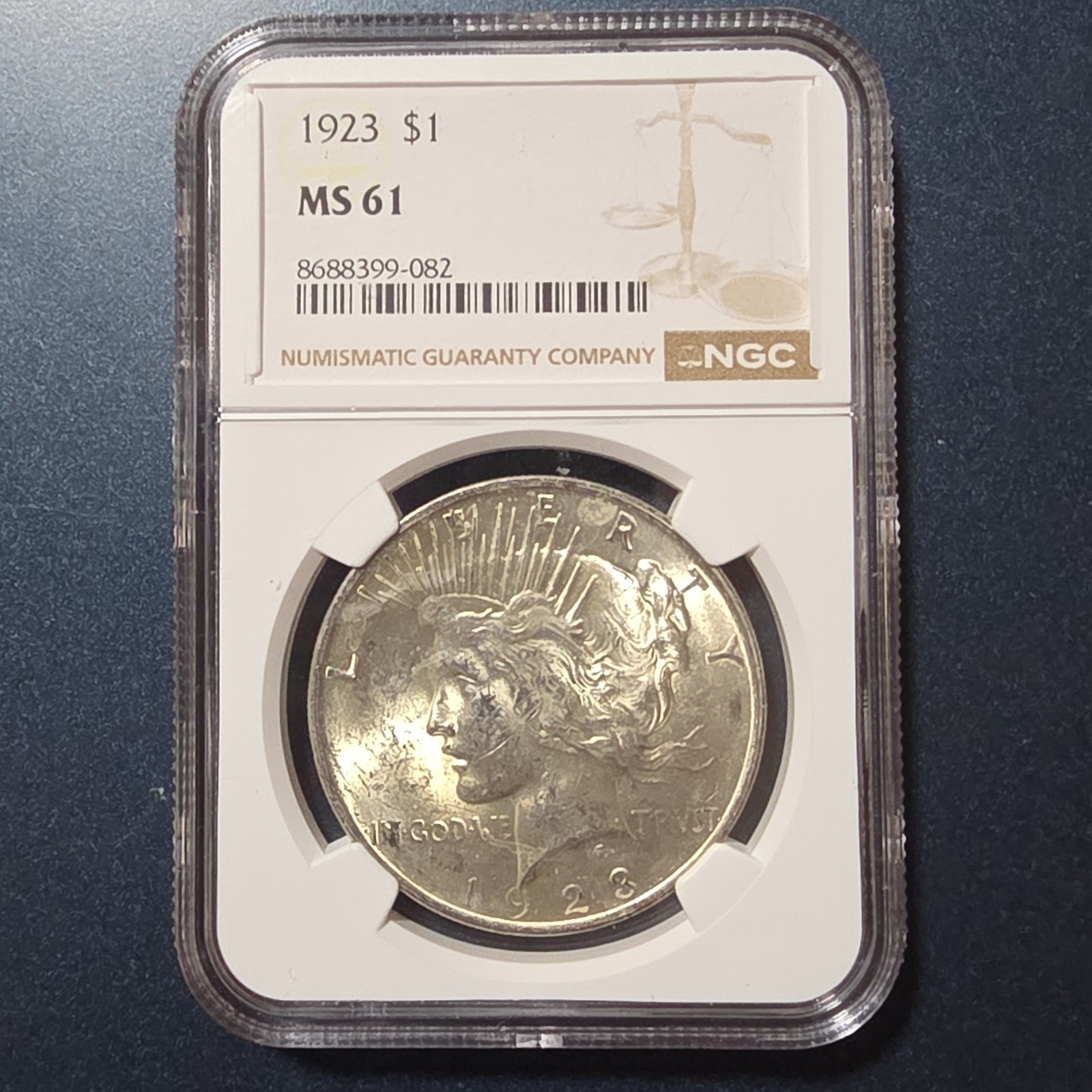 1923 $1 Peace Silver One Dollar US NGC MS61, Philadelphia Mint