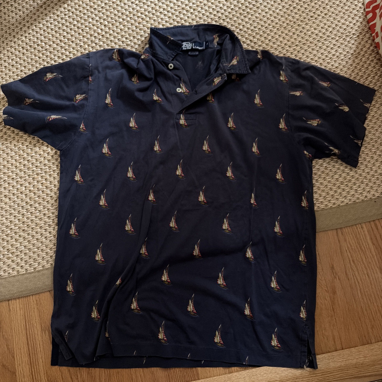 Vintage Polo Ralph Lauren Sailboat All Over Print Collared Shirt w/Pocket Medium Vintage Polo Ralph Lauren Sailboat All Over Print Collared Shirt w/Pocket Medium