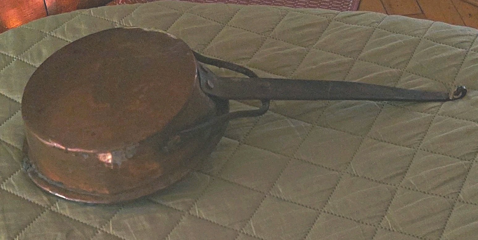 Antique French Copper Sugar Pot Poelon à Sucre Cradle Iron Handle 19thC