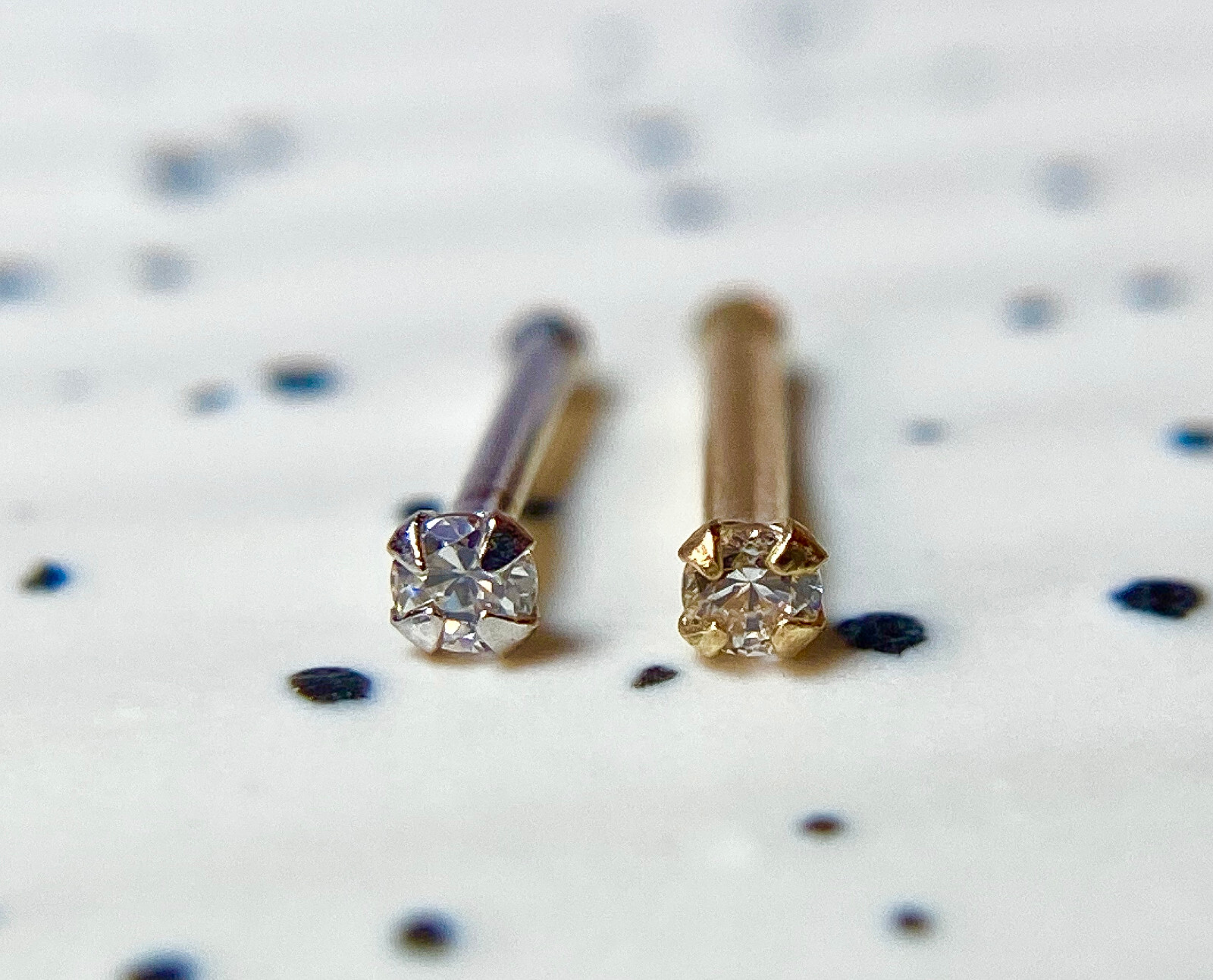 14kt White or Yellow Gold Clear Gem Nose Stud, 18 gauge (18g) or 20 gauge (20g)
