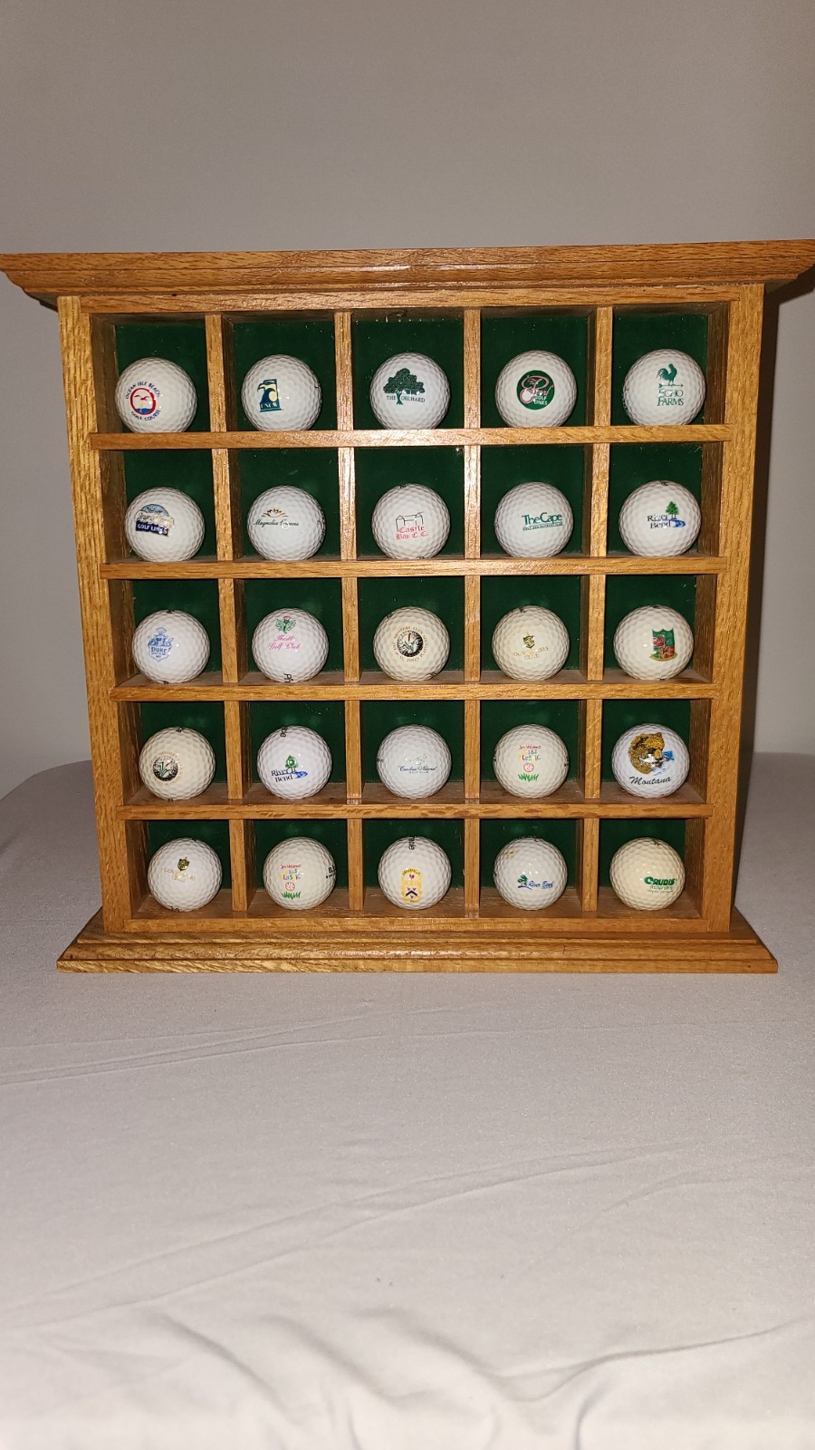 Vintage Golf Ball Wall Display Rack  Wood Includes 25 Golf Balls Cabinet Office