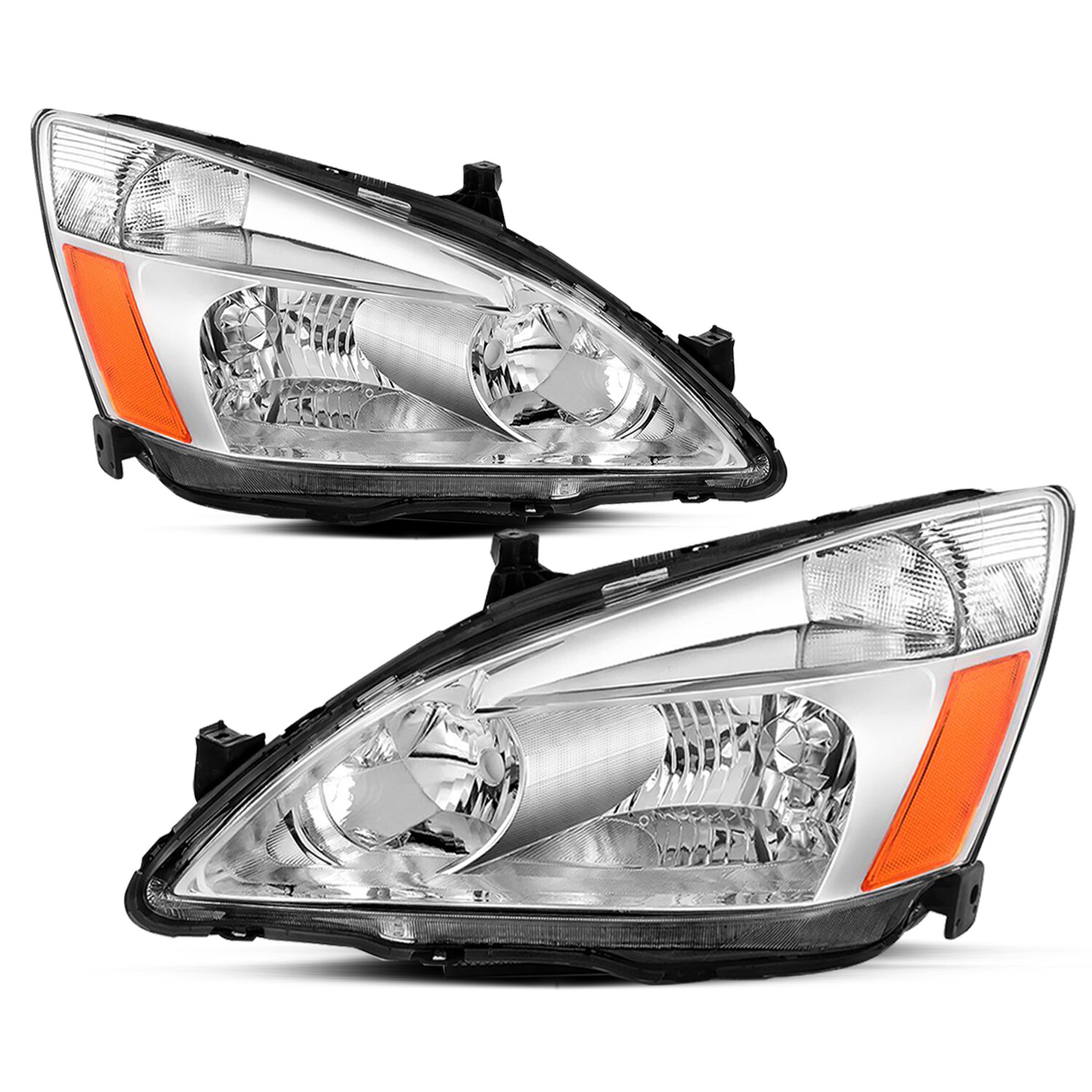 For 2003-2007 Honda Accord 2/4Dr Chrome Amber Halogen Headlights Assembly Pair