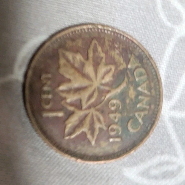 1949 Canada Small Cent Bronze King George VI Maple Leaf Coin