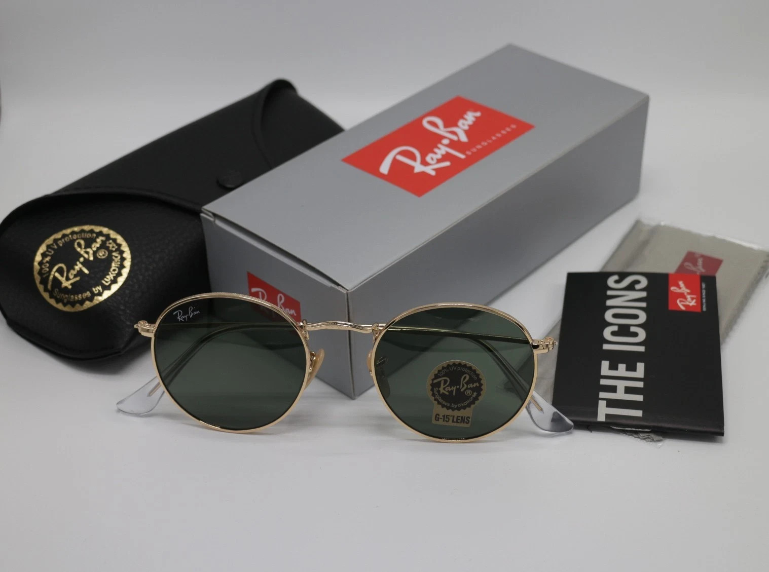 Ray-Ban Sunglasses RB3447 Round Metal Gold Frame Green Classic Lens 50mm Unisex