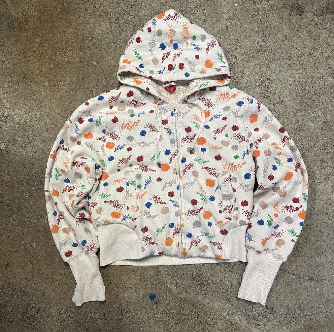 SUPER RARE Vintage 2000s Apple Bottom AOP Logo Sherpa Lined Zip Up Jacket SUPER RARE Vintage 2000s Apple Bottom AOP Logo Sherpa Lined Zip Up Jacket
