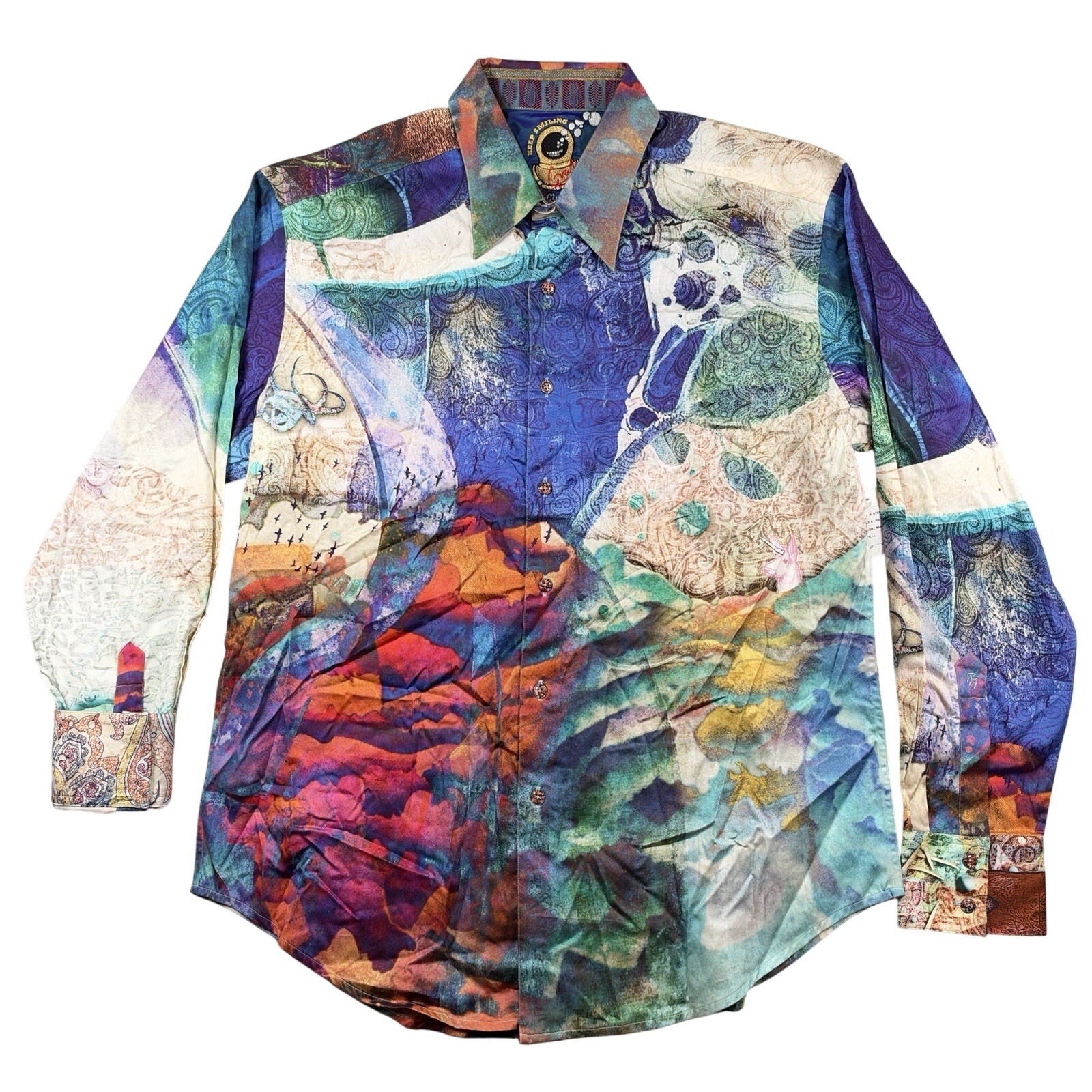 Robert Graham Shirt Mens L Space Therfore I Am Limited Edition Flip Cuff SAMPLE Robert Graham Shirt Mens L Space Therfore I Am Limited Edition Flip Cuff SAMPLE