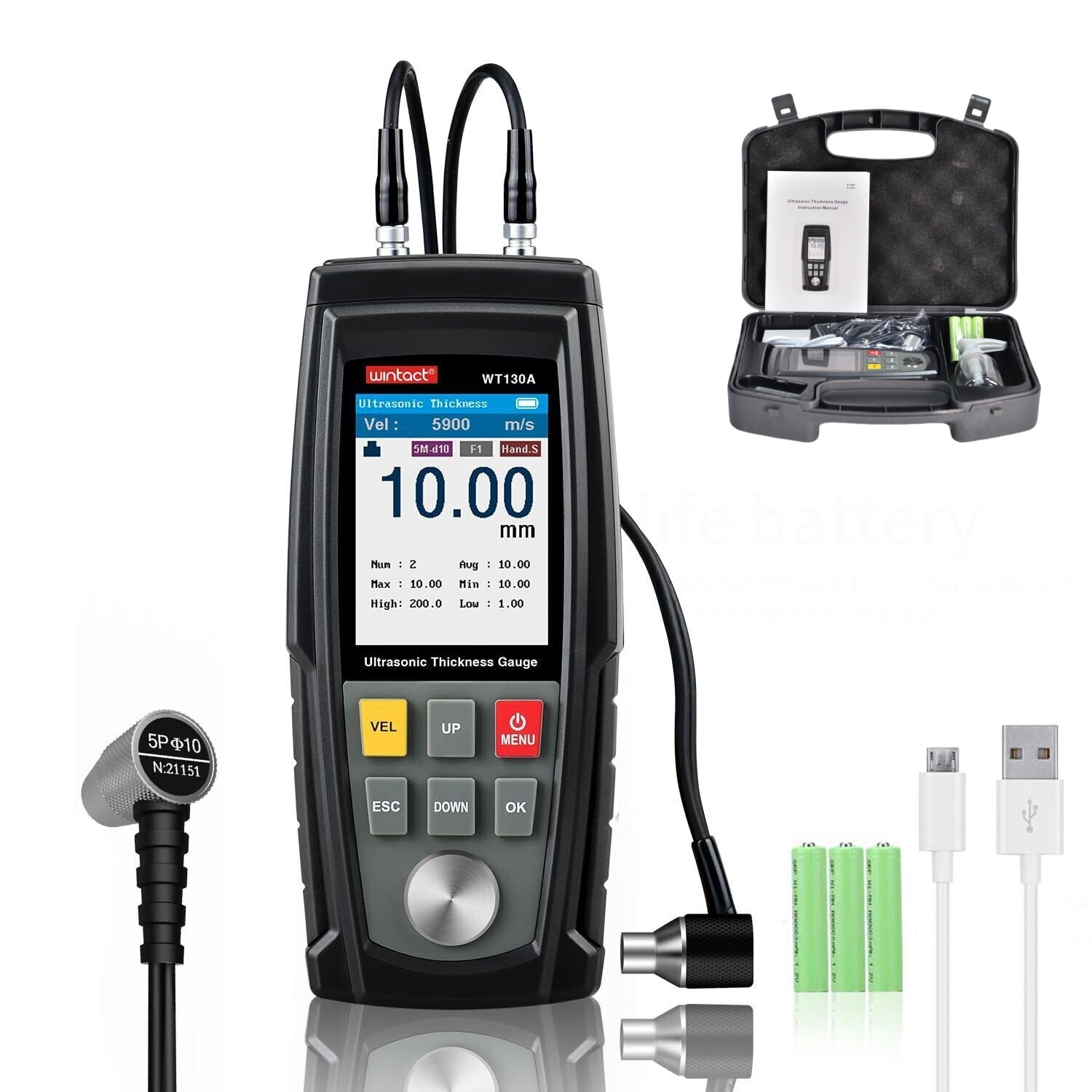 Digital Ultrasonic Thickness Gauge Meter Tester 1-300mm Tool For Metal Cast Iron Digital Ultrasonic Thickness Gauge Meter Tester 1-300mm Tool For Metal Cast Iron