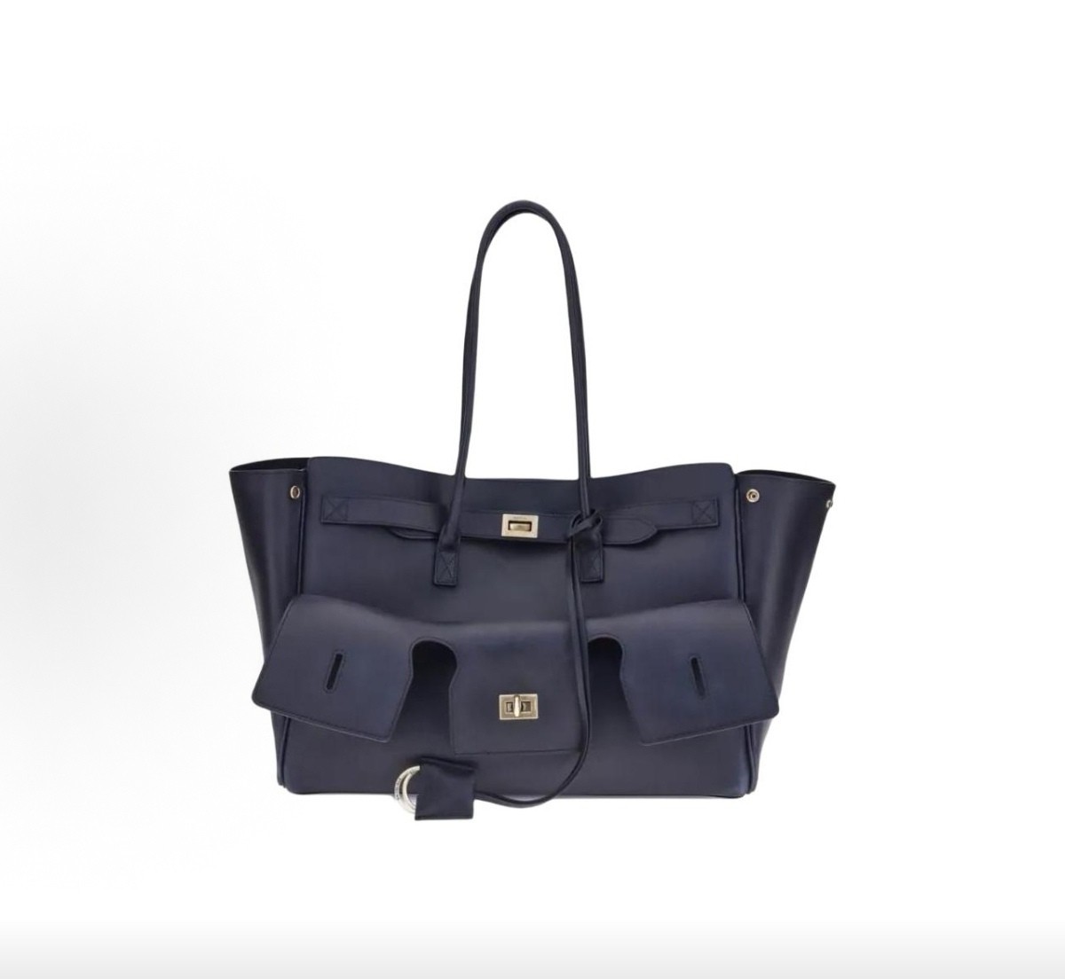 Balenciaga Bel Air Medium Tote Bag navy Calfskin Leather Top Handle Bag