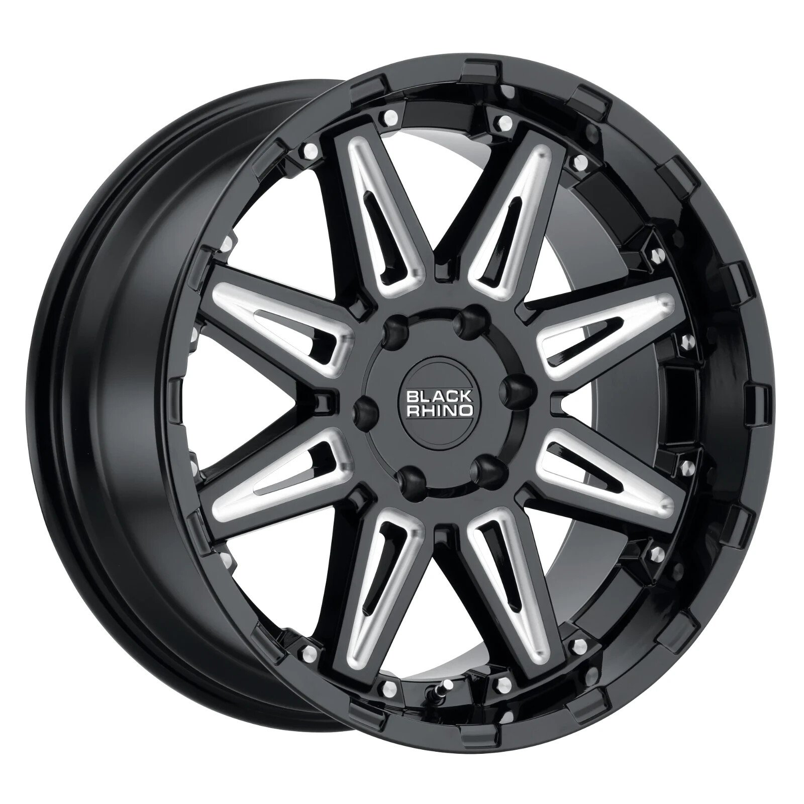 (1) BLACK RHINO RUSH 20x9.5 5-127 -18 GLOSS BLACK MILLED 2095RSH-85127B71