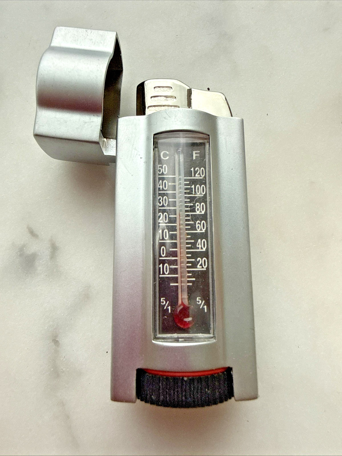 Vintage Tiger Metal Refillable Butane Lighter With Thermometer Vintage Tiger Metal Refillable Butane Lighter With Thermometer