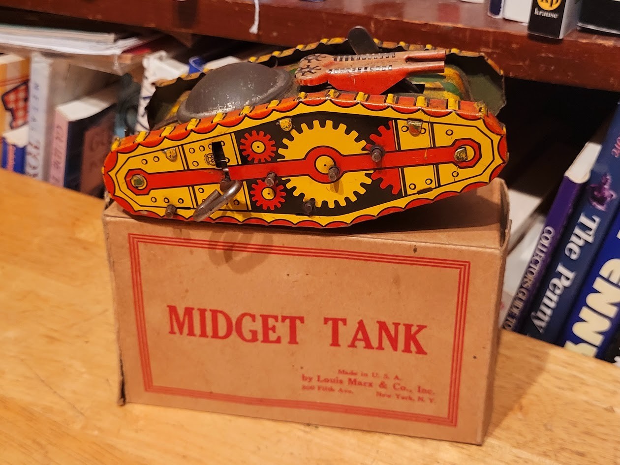NICE 1930'S MARX TIN LITHO WIND UP MILITARY SPARKLING MIDGET TANK With BOX NICE 1930'S MARX TIN LITHO WIND UP MILITARY SPARKLING MIDGET TANK With BOX