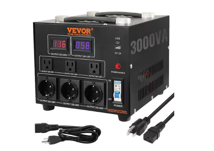 VEVOR 3000W Voltage Converter Transformer 110V/220V Up/Down US/EU Outlet USB Por VEVOR 3000W Voltage Converter Transformer 110V/220V Up/Down US/EU Outlet USB Por
